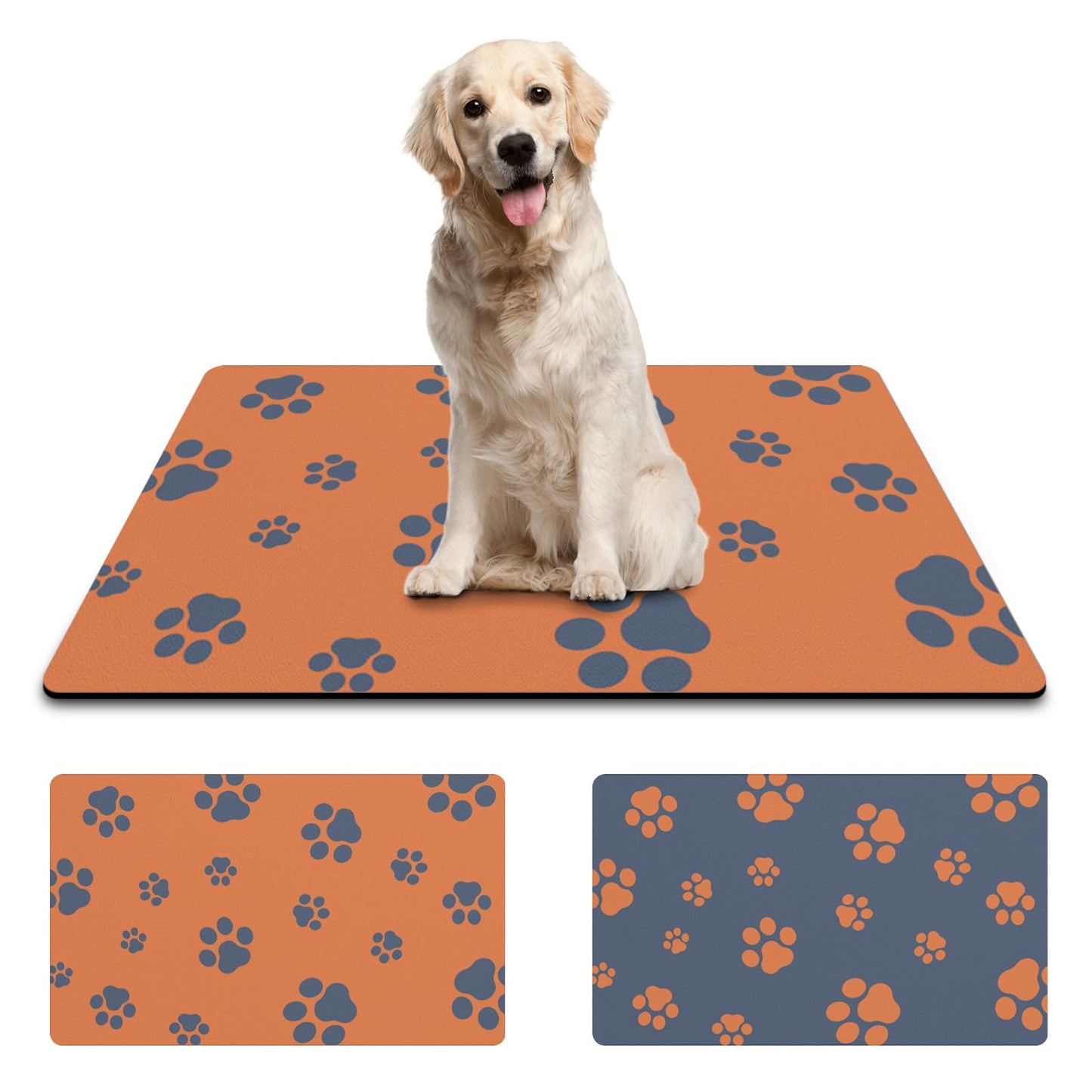 18"×30" Dog Food Mat-Absorbent Dog Mat for Food and Water, No Stains Quick Dry Cat Dog Food Bowl Mat Non Skid Dog Feeding Mat with Footprints for Messy Drinkers,Dark Grey