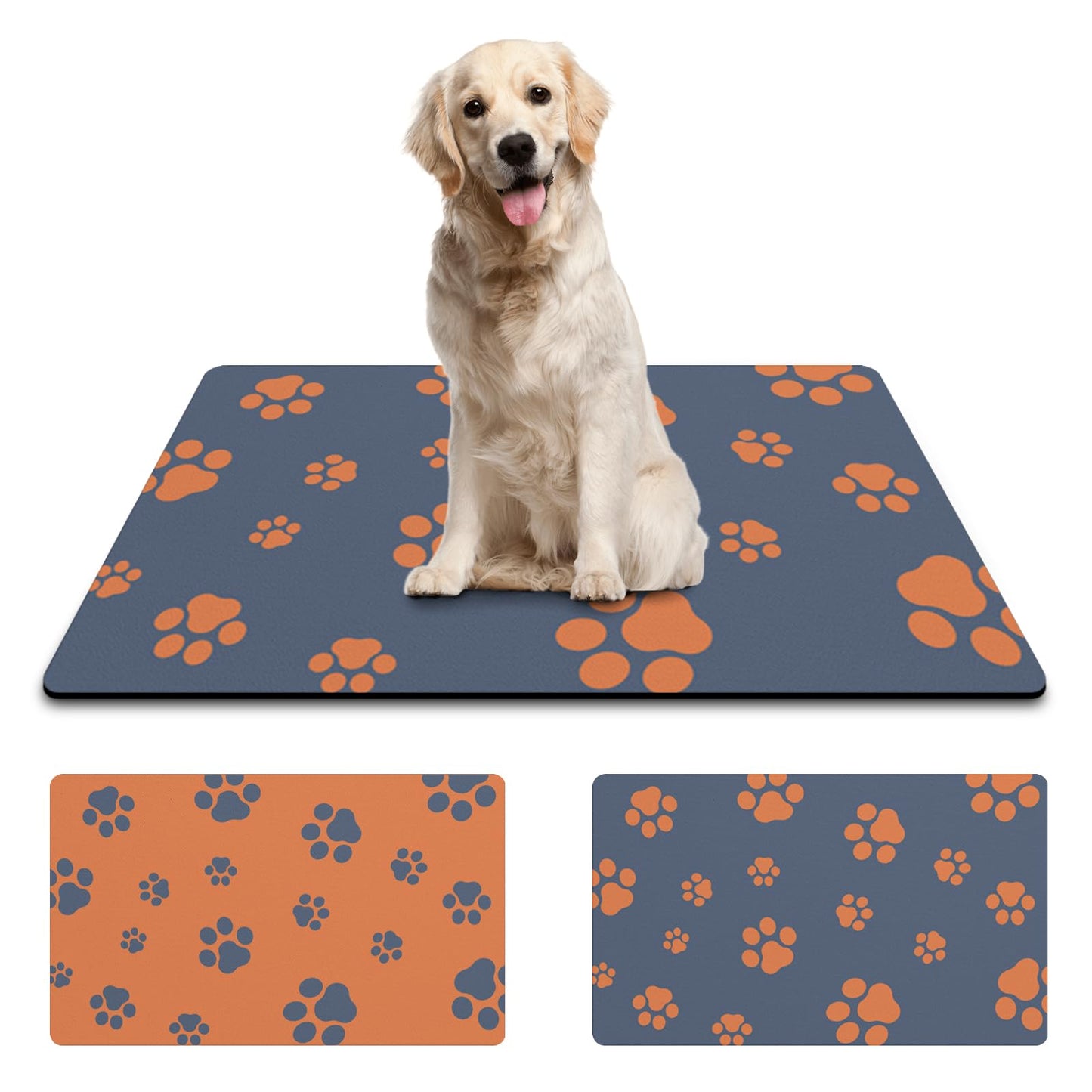 18"×30" Dog Food Mat-Absorbent Dog Mat for Food and Water, No Stains Quick Dry Cat Dog Food Bowl Mat Non Skid Dog Feeding Mat with Footprints for Messy Drinkers,Dark Grey