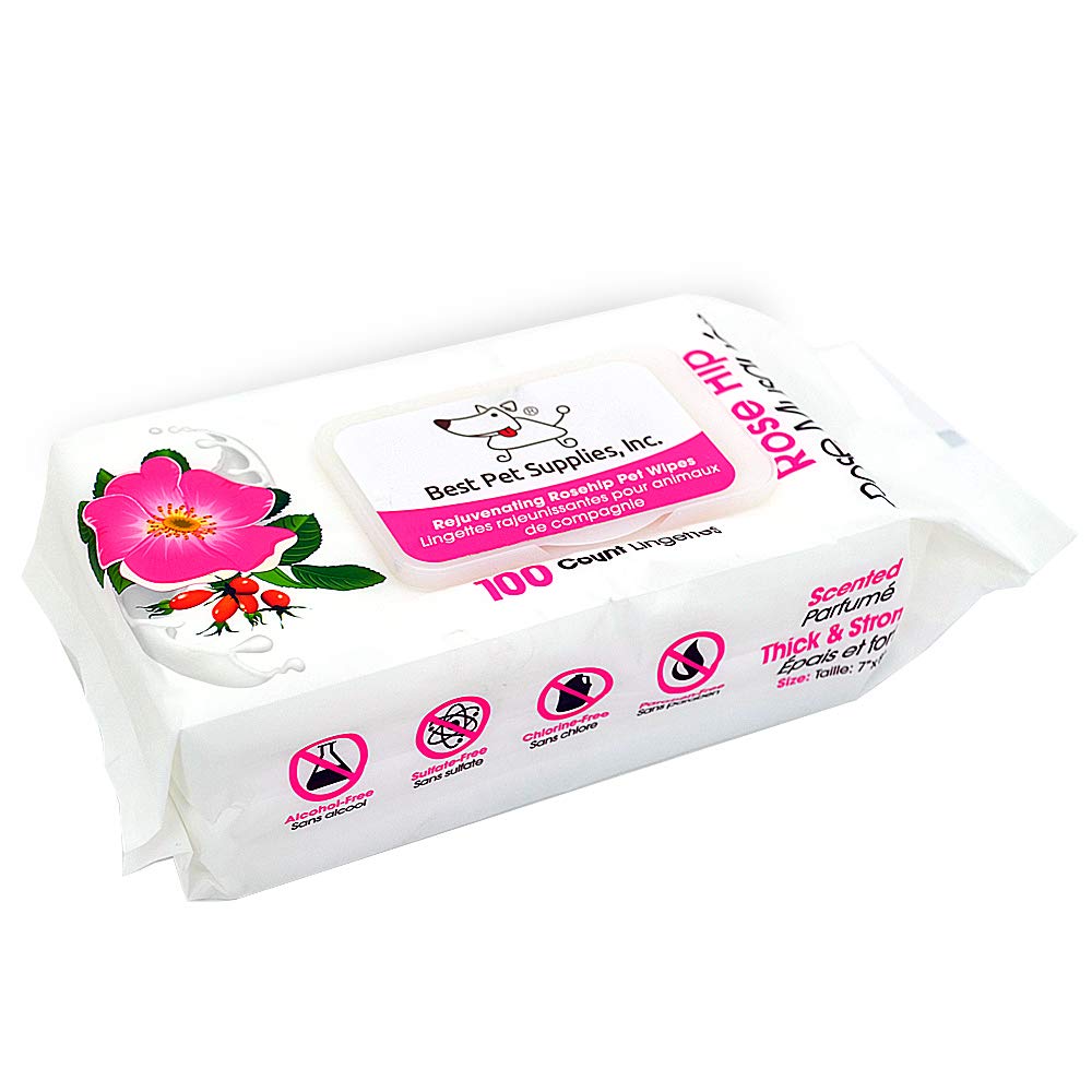Best Pet Supplies 8" x 9" Pet Grooming Wipes for Dogs & Cats, 100 Pack, Plant-Based Deodorizer for Coats & Dry, Itchy, or Sensitive Skin, Clean Ears, Paws, & Butt - Calming Lavender