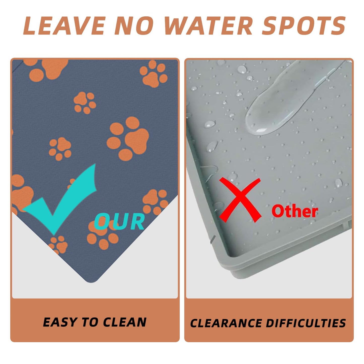 18"×30" Dog Food Mat-Absorbent Dog Mat for Food and Water, No Stains Quick Dry Cat Dog Food Bowl Mat Non Skid Dog Feeding Mat with Footprints for Messy Drinkers,Dark Grey