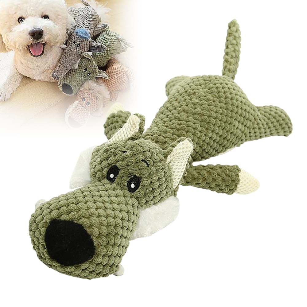 Dog Plush Toys for Aggressive Chewers, 2024 New Dog Toys Indestructible Dog Squeaky Toys Dog Puppy Chew Toys, Durable Chew Toys Dog Plush Toy to Keep Them Busy (Green Wolf)
