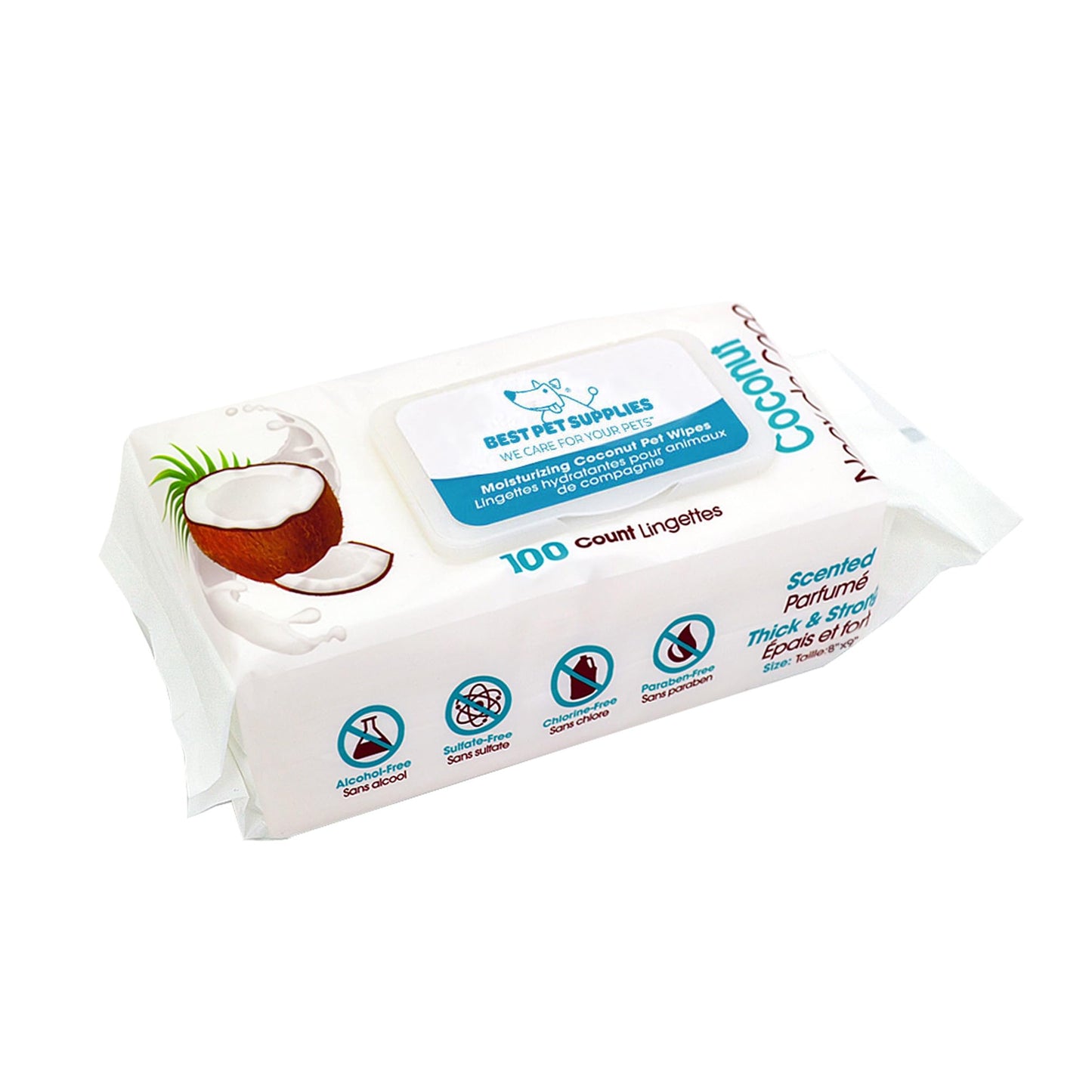 Best Pet Supplies 8" x 9" Pet Grooming Wipes for Dogs & Cats, 100 Pack, Plant-Based Deodorizer for Coats & Dry, Itchy, or Sensitive Skin, Clean Ears, Paws, & Butt - Calming Lavender