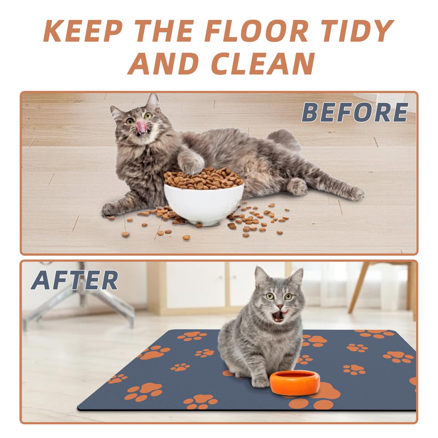 18"×30" Dog Food Mat-Absorbent Dog Mat for Food and Water, No Stains Quick Dry Cat Dog Food Bowl Mat Non Skid Dog Feeding Mat with Footprints for Messy Drinkers,Dark Grey