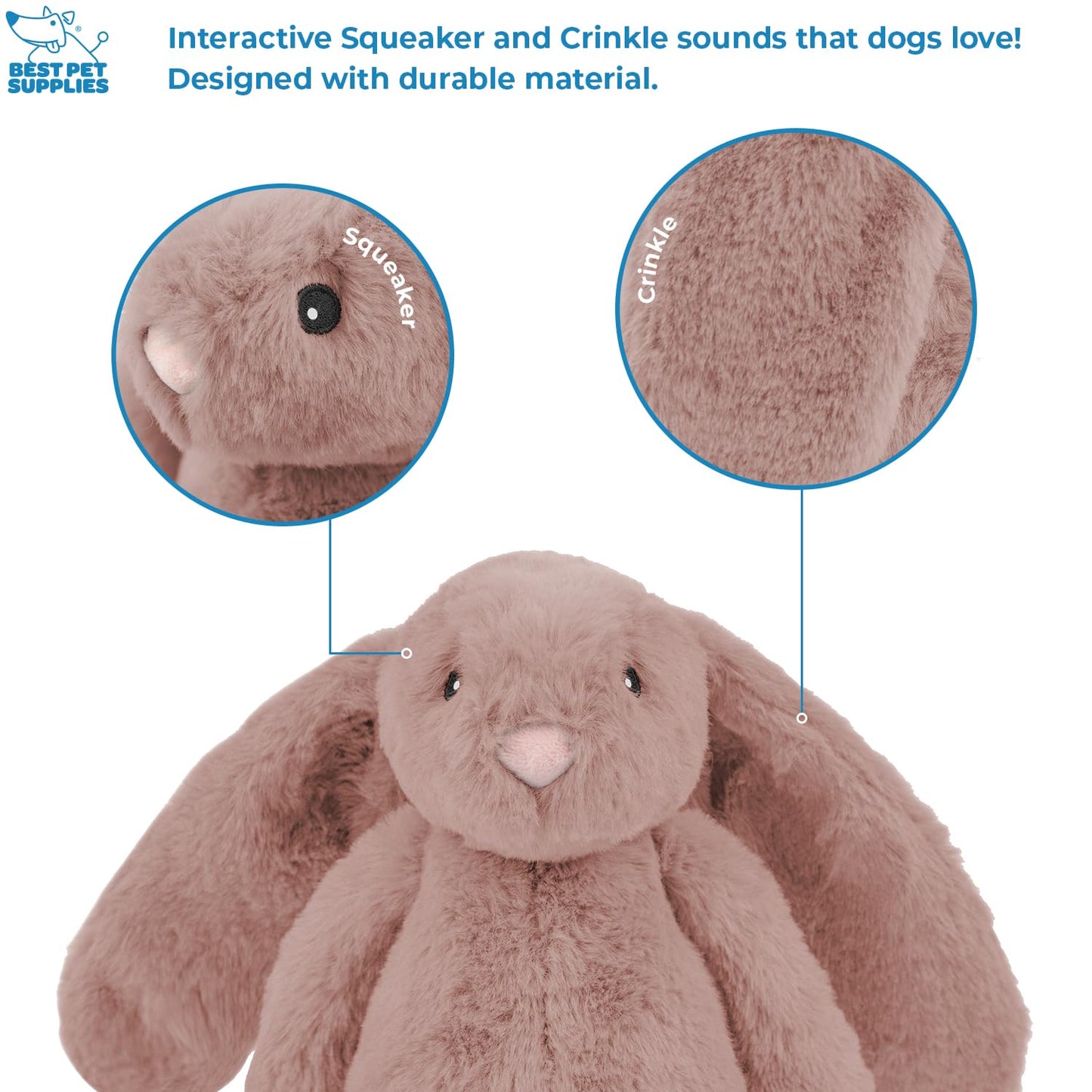 Best Pet Supplies Interactive Bunny Buddy Dog Toy with Crinkle and Squeaky Enrichment for Small and Medium Breed Puppies or Dogs, Cute and Plush - Bunny (Beige)