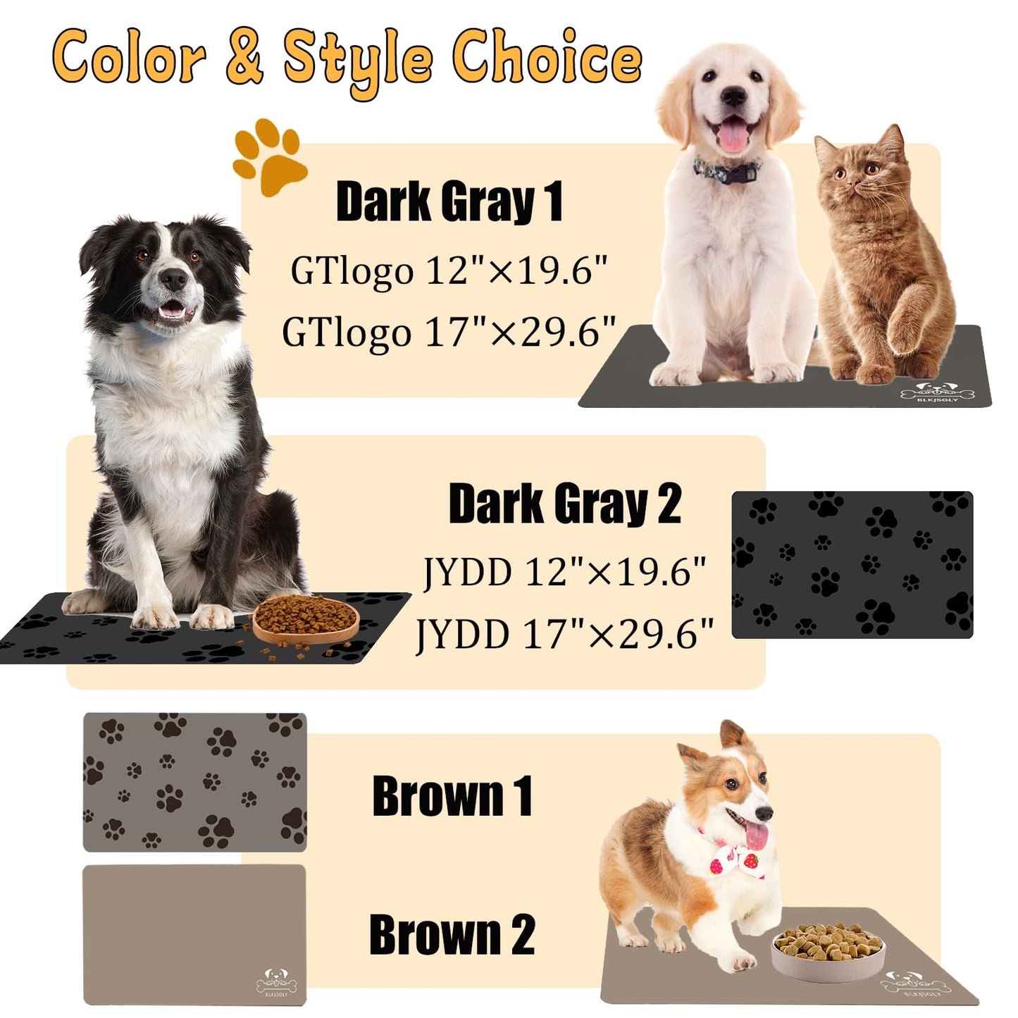 18"×30" Dog Food Mat-Absorbent Dog Mat for Food and Water, No Stains Quick Dry Cat Dog Food Bowl Mat Non Skid Dog Feeding Mat with Footprints for Messy Drinkers,Dark Grey