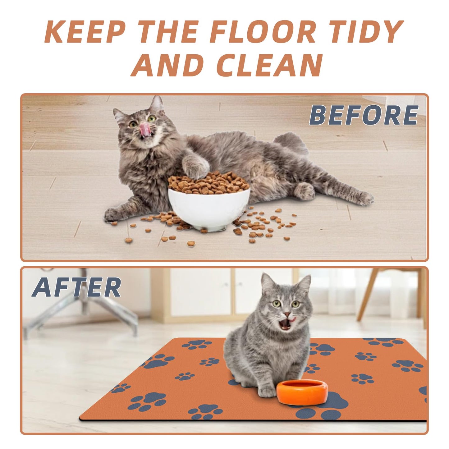 18"×30" Dog Food Mat-Absorbent Dog Mat for Food and Water, No Stains Quick Dry Cat Dog Food Bowl Mat Non Skid Dog Feeding Mat with Footprints for Messy Drinkers,Dark Grey