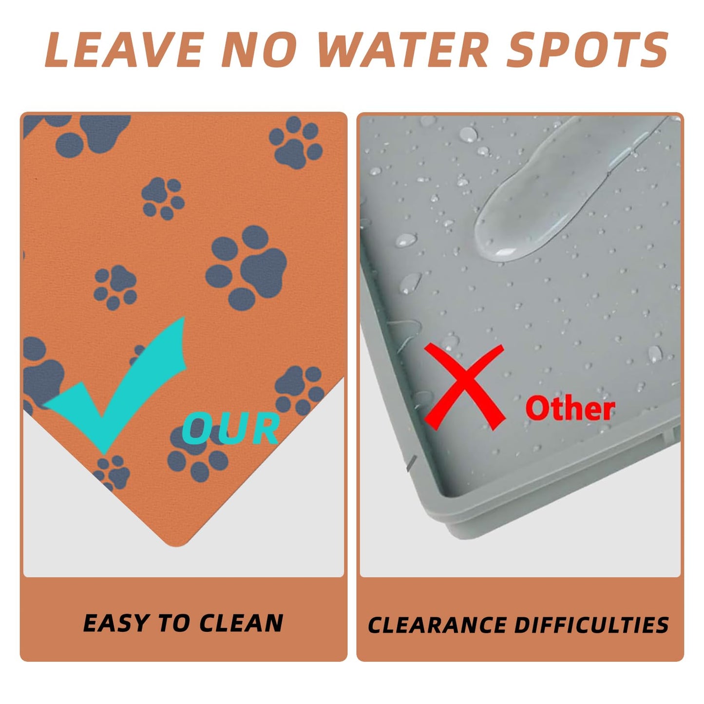 18"×30" Dog Food Mat-Absorbent Dog Mat for Food and Water, No Stains Quick Dry Cat Dog Food Bowl Mat Non Skid Dog Feeding Mat with Footprints for Messy Drinkers,Dark Grey