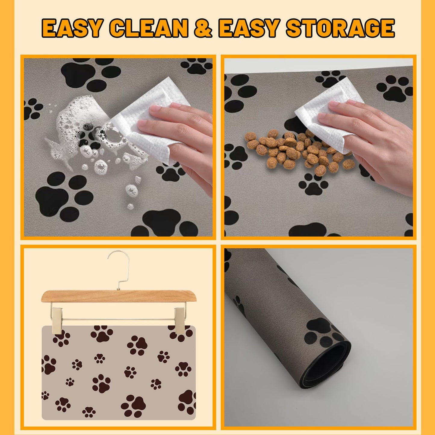 18"×30" Dog Food Mat-Absorbent Dog Mat for Food and Water, No Stains Quick Dry Cat Dog Food Bowl Mat Non Skid Dog Feeding Mat with Footprints for Messy Drinkers,Dark Grey