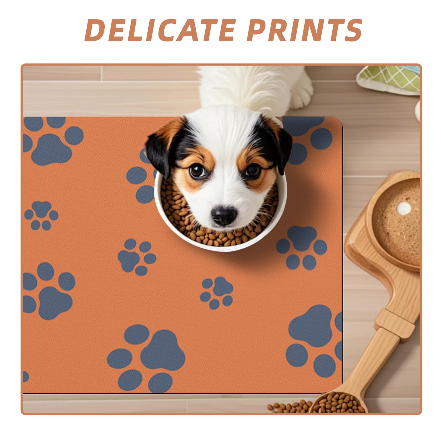 18"×30" Dog Food Mat-Absorbent Dog Mat for Food and Water, No Stains Quick Dry Cat Dog Food Bowl Mat Non Skid Dog Feeding Mat with Footprints for Messy Drinkers,Dark Grey