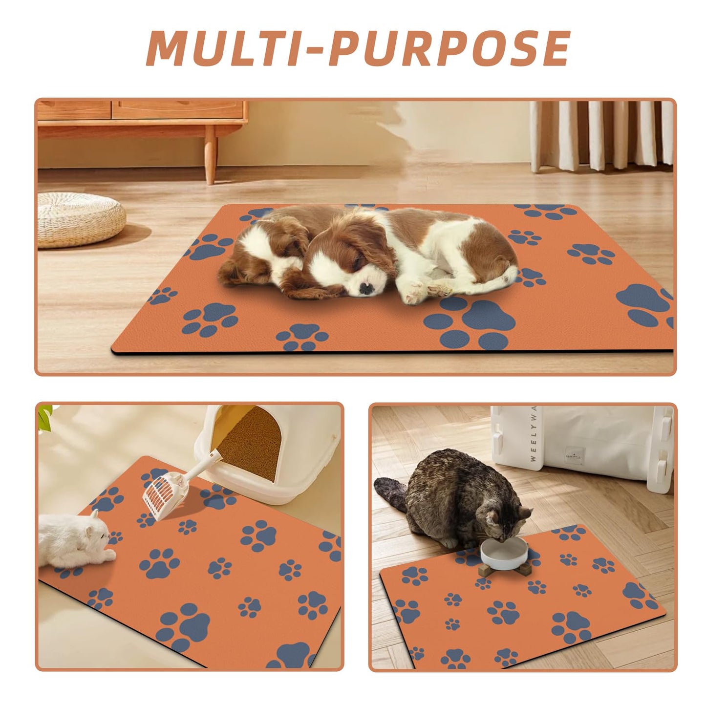 18"×30" Dog Food Mat-Absorbent Dog Mat for Food and Water, No Stains Quick Dry Cat Dog Food Bowl Mat Non Skid Dog Feeding Mat with Footprints for Messy Drinkers,Dark Grey
