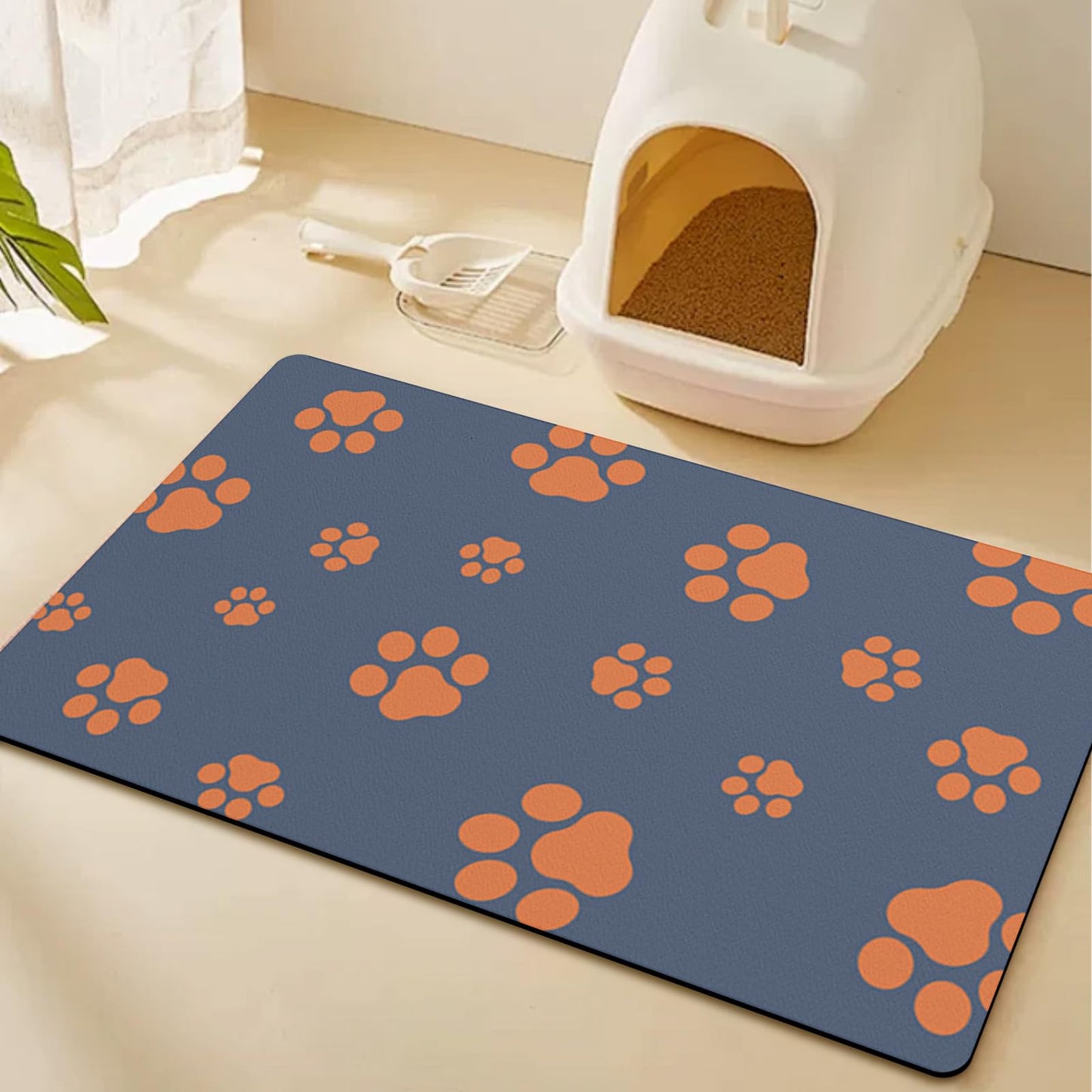 18"×30" Dog Food Mat-Absorbent Dog Mat for Food and Water, No Stains Quick Dry Cat Dog Food Bowl Mat Non Skid Dog Feeding Mat with Footprints for Messy Drinkers,Dark Grey