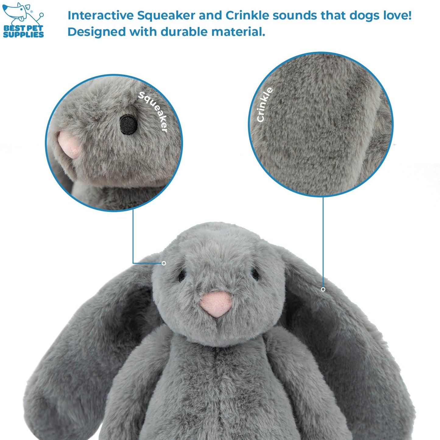 Best Pet Supplies Interactive Bunny Buddy Dog Toy with Crinkle and Squeaky Enrichment for Small and Medium Breed Puppies or Dogs, Cute and Plush - Bunny (Beige)