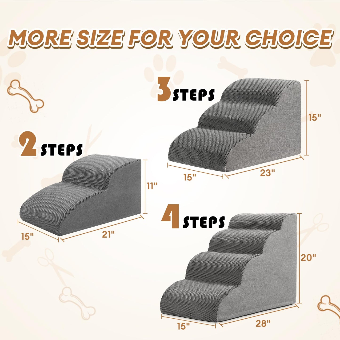 Romrol Dog Stairs Ramp for Beds Couches, Extra Wide Pet Steps with Durable Non-Slip Waterproof Fabric Cover, Dog Slope Stairs for Small Dogs and Cats or Pets Friendly, 3-Tiers