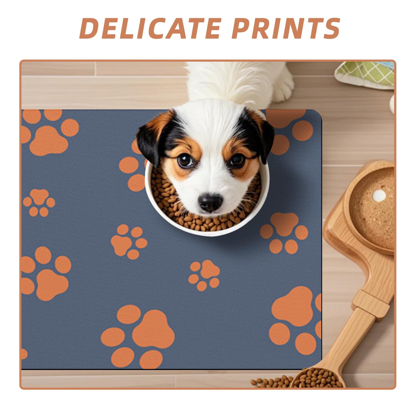 18"×30" Dog Food Mat-Absorbent Dog Mat for Food and Water, No Stains Quick Dry Cat Dog Food Bowl Mat Non Skid Dog Feeding Mat with Footprints for Messy Drinkers,Dark Grey