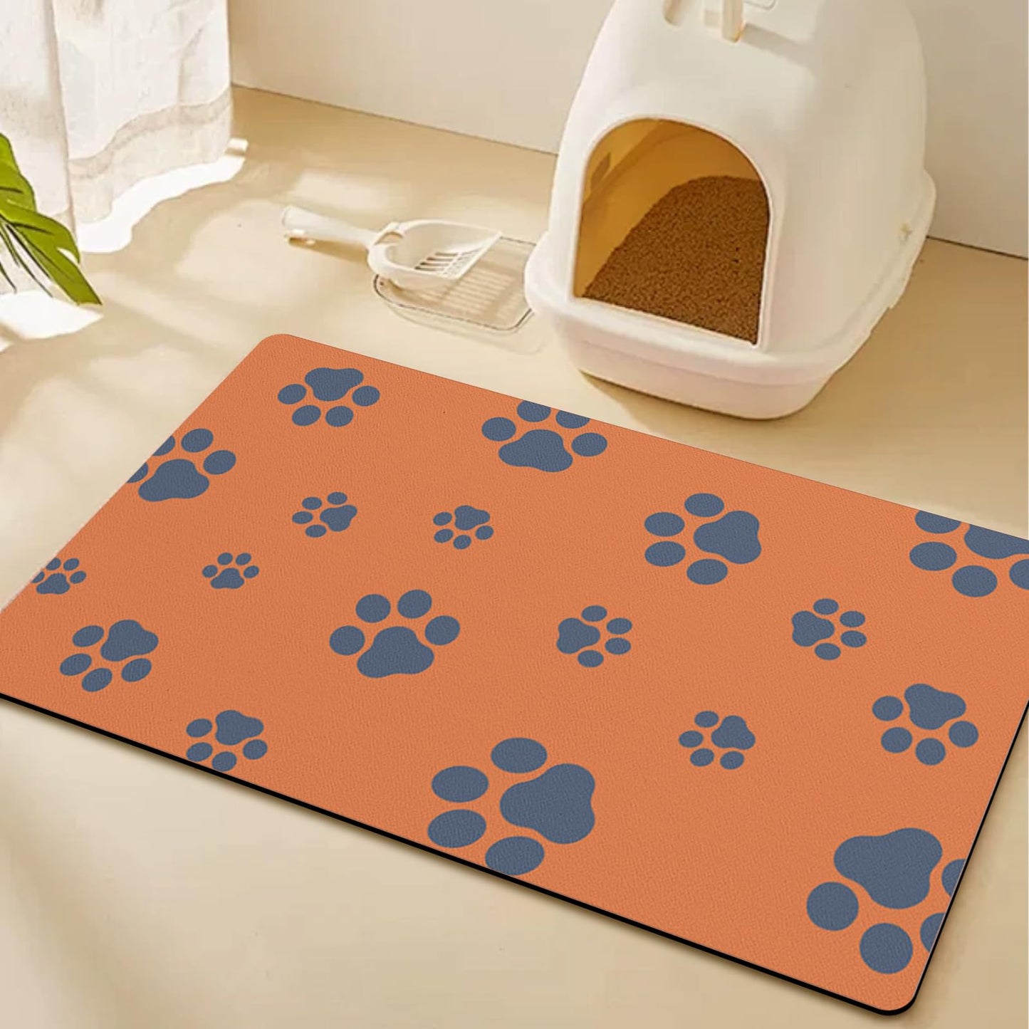18"×30" Dog Food Mat-Absorbent Dog Mat for Food and Water, No Stains Quick Dry Cat Dog Food Bowl Mat Non Skid Dog Feeding Mat with Footprints for Messy Drinkers,Dark Grey