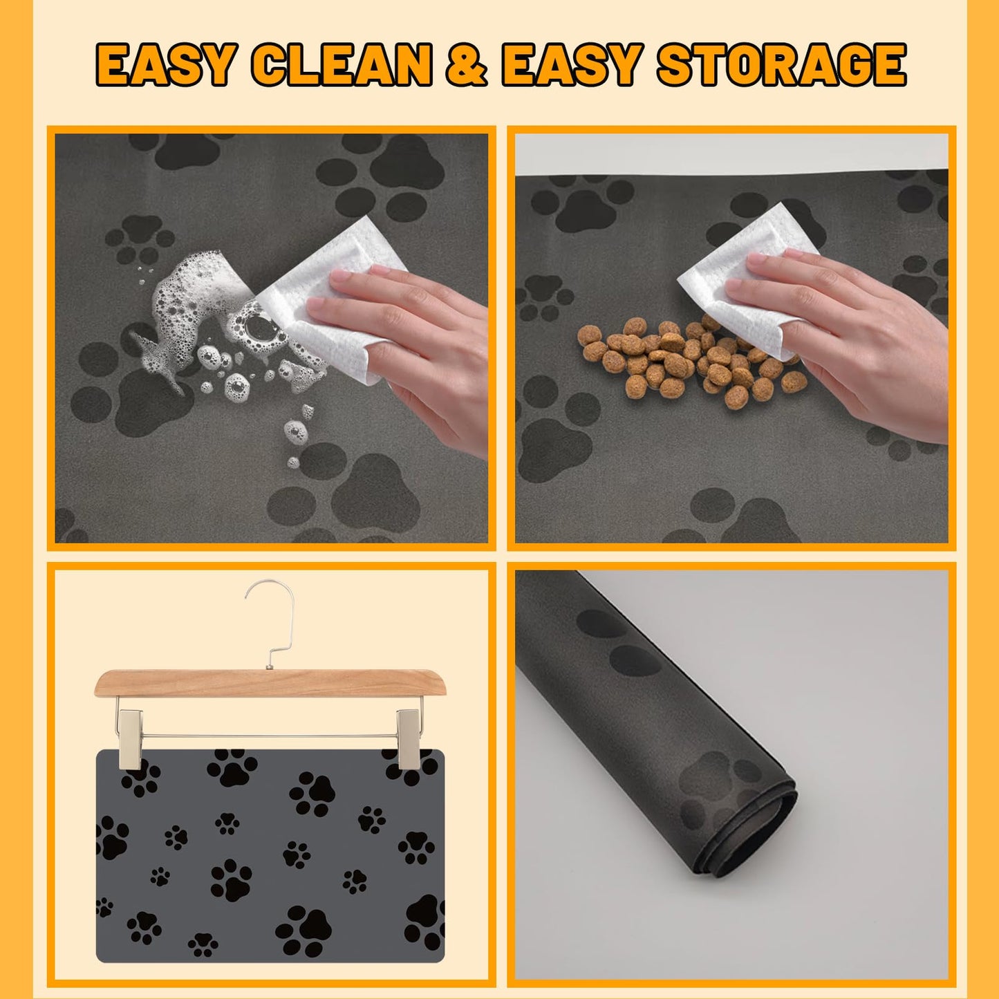 18"×30" Dog Food Mat-Absorbent Dog Mat for Food and Water, No Stains Quick Dry Cat Dog Food Bowl Mat Non Skid Dog Feeding Mat with Footprints for Messy Drinkers,Dark Grey