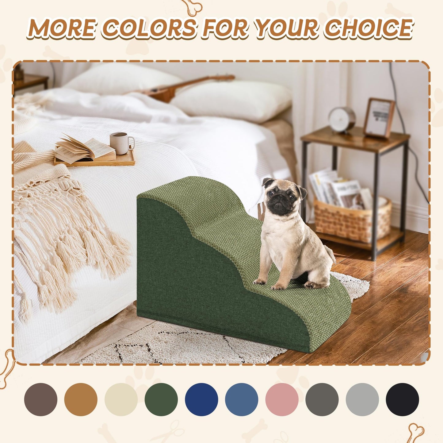 Romrol Dog Stairs Ramp for Beds Couches, Extra Wide Pet Steps with Durable Non-Slip Waterproof Fabric Cover, Dog Slope Stairs for Small Dogs and Cats or Pets Friendly, 3-Tiers