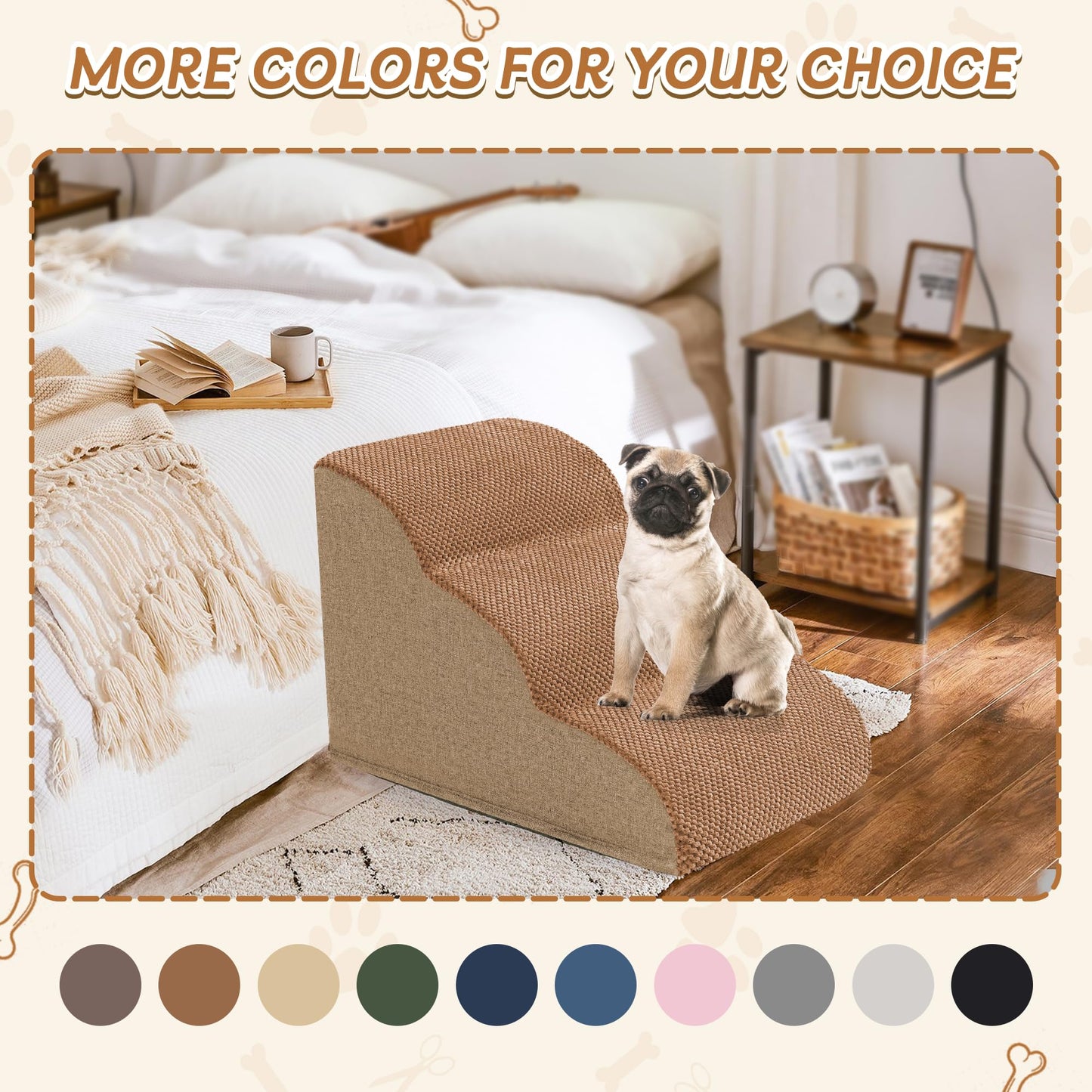Romrol Dog Stairs Ramp for Beds Couches, Extra Wide Pet Steps with Durable Non-Slip Waterproof Fabric Cover, Dog Slope Stairs for Small Dogs and Cats or Pets Friendly, 3-Tiers