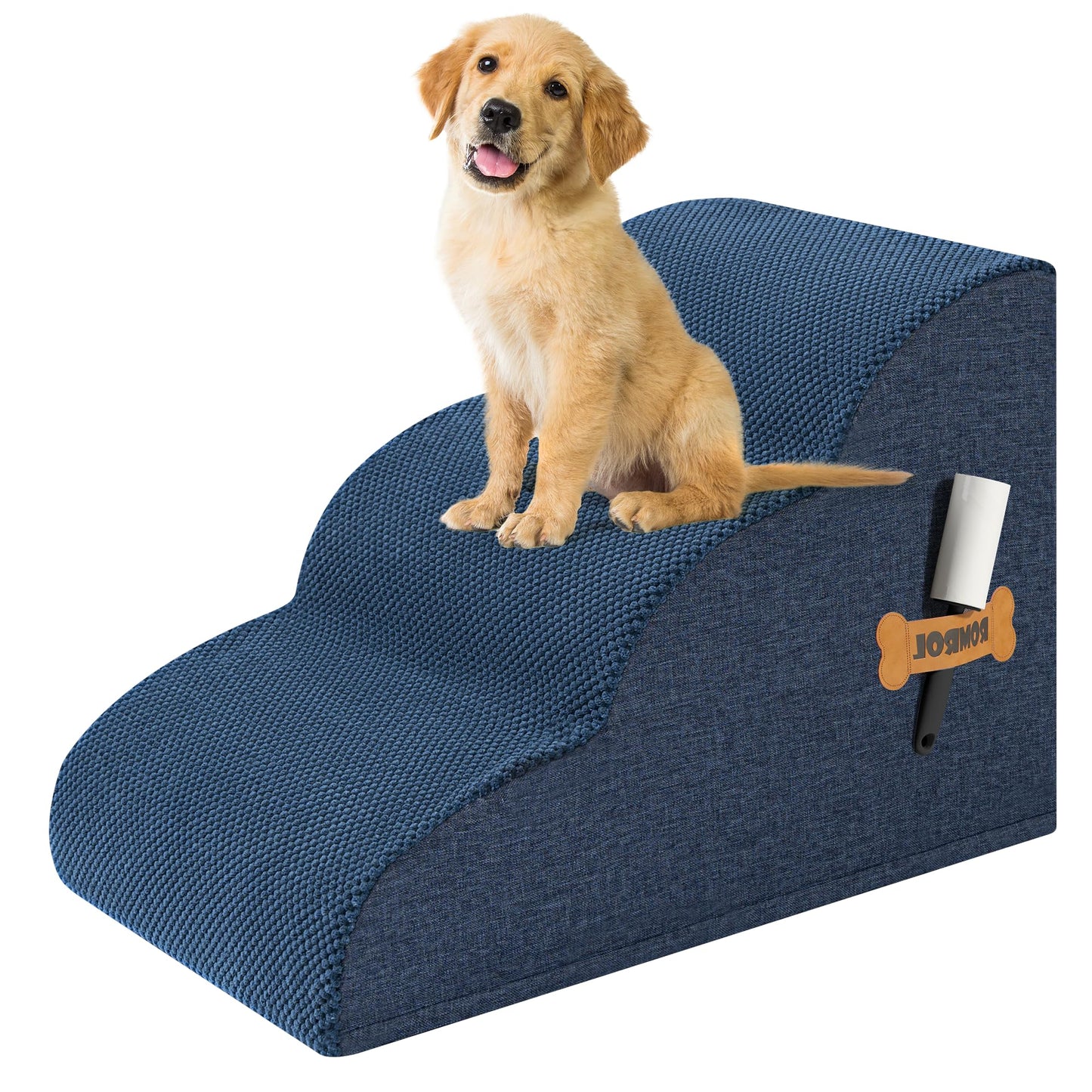Romrol Dog Stairs Ramp for Beds Couches, Extra Wide Pet Steps with Durable Non-Slip Waterproof Fabric Cover, Dog Slope Stairs for Small Dogs and Cats or Pets Friendly, 3-Tiers