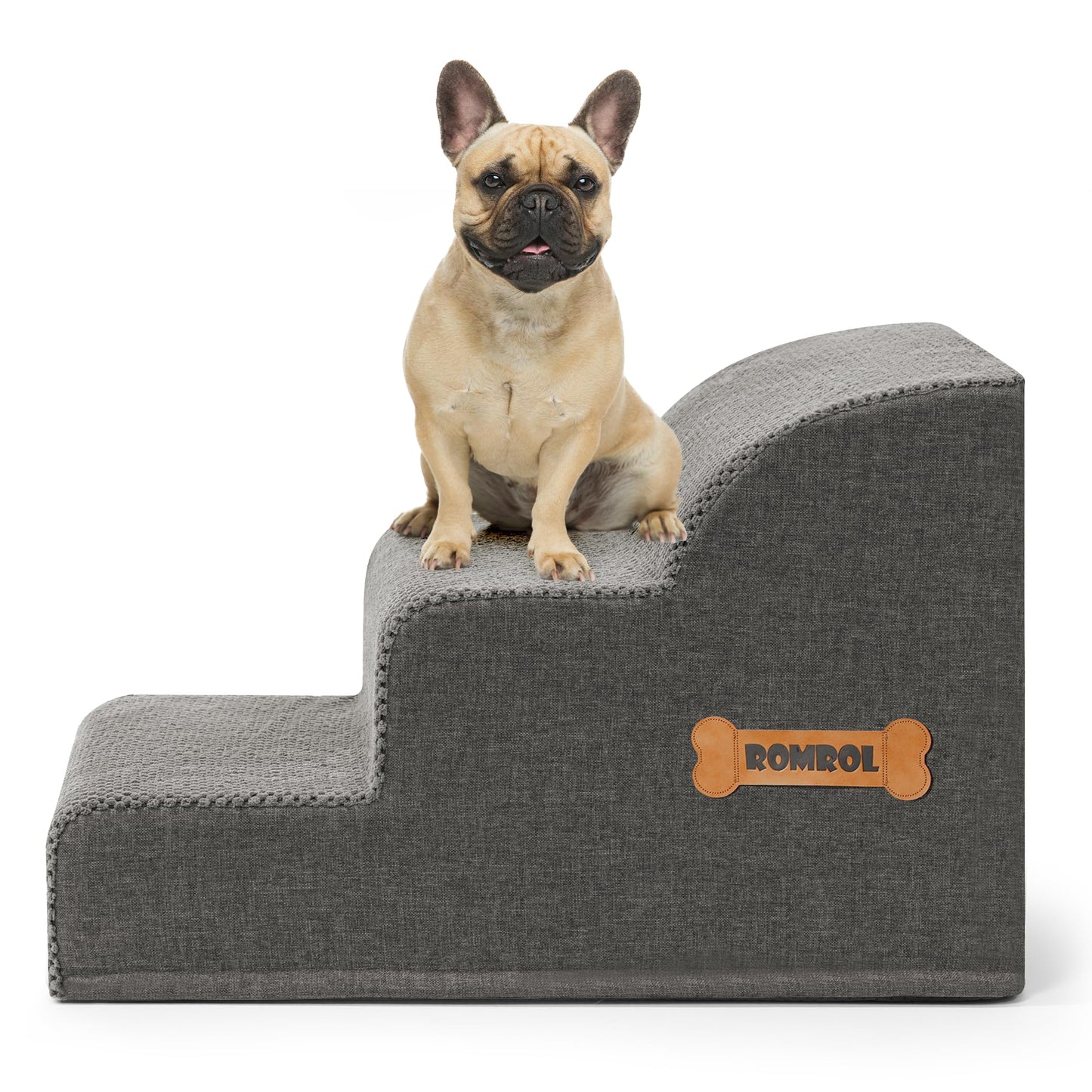 Romrol Dog Stairs Ramp for Beds Couches, Extra Wide Pet Steps with Durable Non-Slip Waterproof Fabric Cover, Dog Slope Stairs for Small Dogs and Cats or Pets Friendly, 3-Tiers