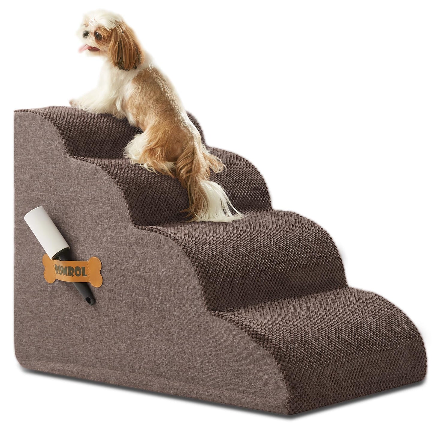Romrol Dog Stairs Ramp for Beds Couches, Extra Wide Pet Steps with Durable Non-Slip Waterproof Fabric Cover, Dog Slope Stairs for Small Dogs and Cats or Pets Friendly, 3-Tiers