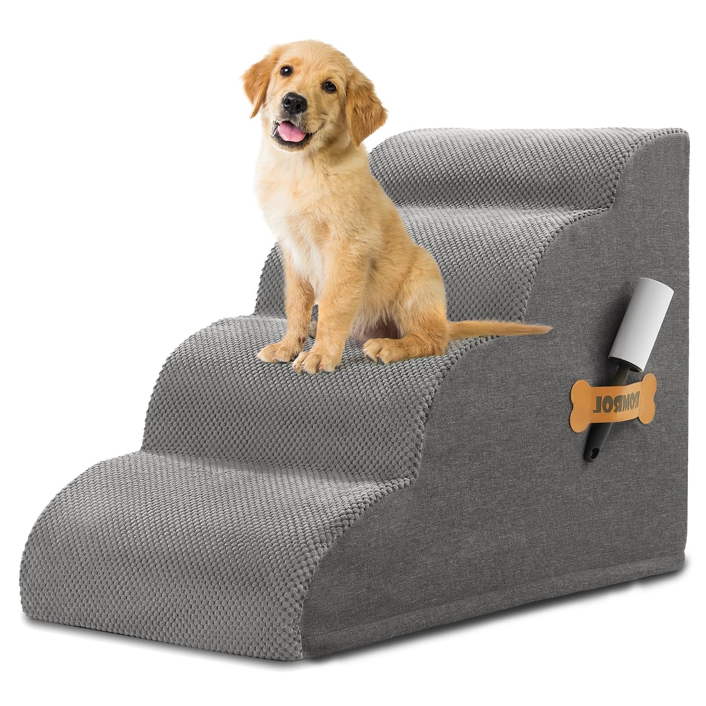 Romrol Dog Stairs Ramp for Beds Couches, Extra Wide Pet Steps with Durable Non-Slip Waterproof Fabric Cover, Dog Slope Stairs for Small Dogs and Cats or Pets Friendly, 3-Tiers