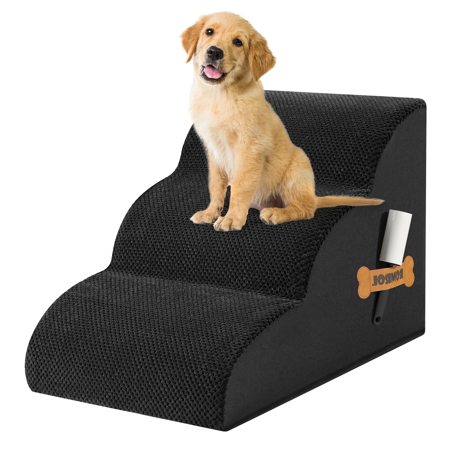 Romrol Dog Stairs Ramp for Beds Couches, Extra Wide Pet Steps with Durable Non-Slip Waterproof Fabric Cover, Dog Slope Stairs for Small Dogs and Cats or Pets Friendly, 3-Tiers