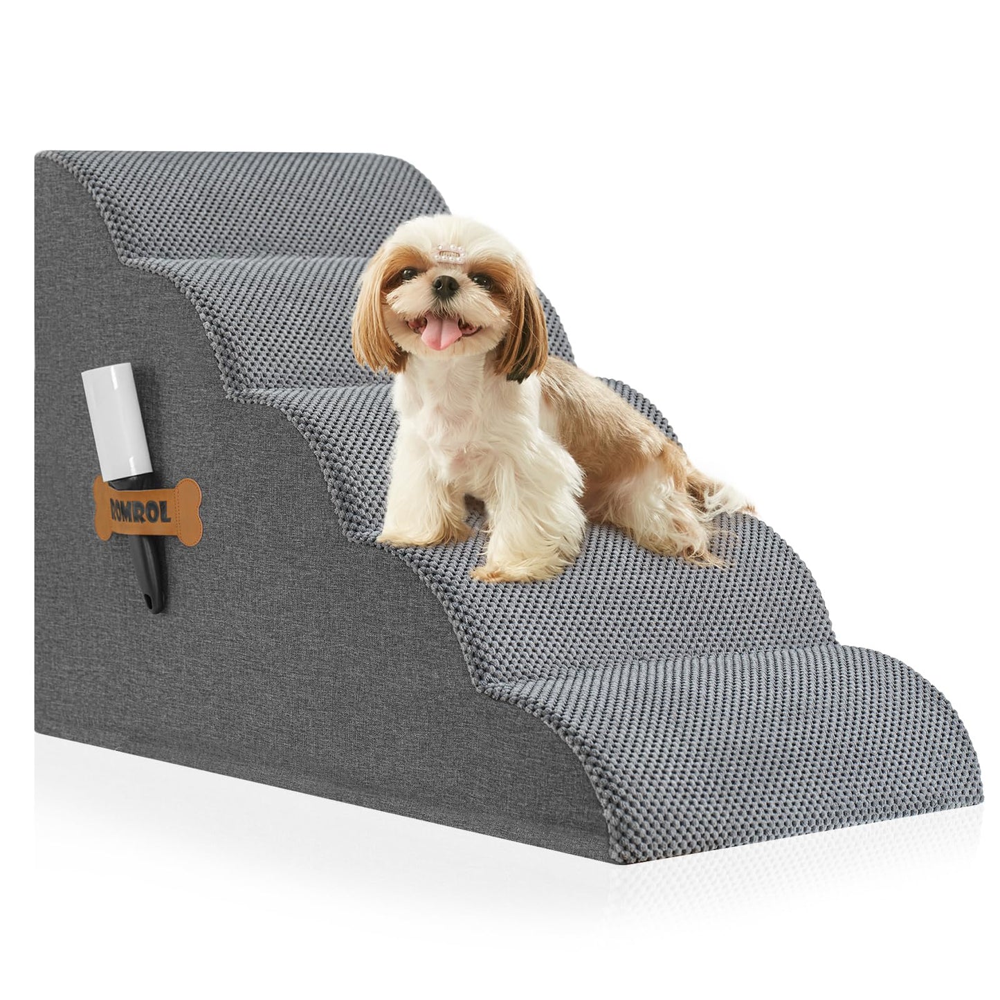 Romrol Dog Stairs Ramp for Beds Couches, Extra Wide Pet Steps with Durable Non-Slip Waterproof Fabric Cover, Dog Slope Stairs for Small Dogs and Cats or Pets Friendly, 3-Tiers