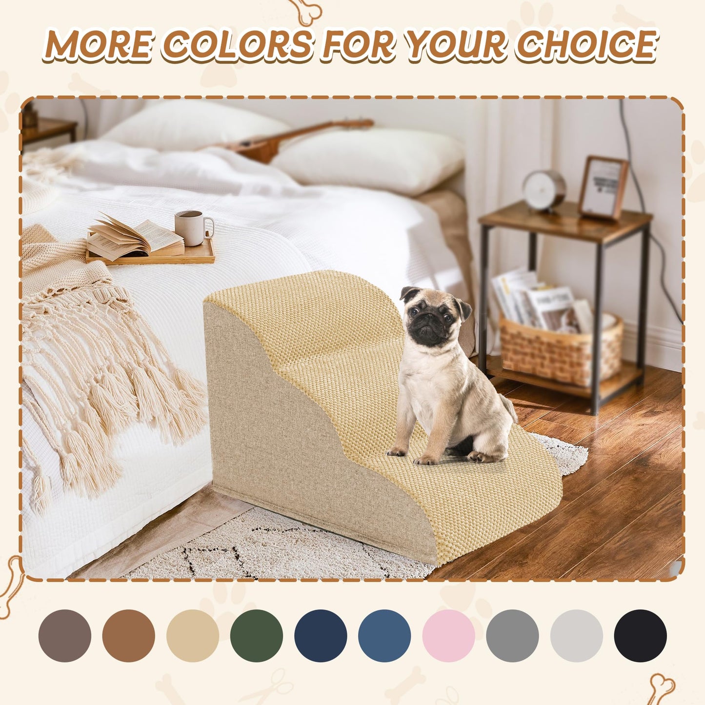 Romrol Dog Stairs Ramp for Beds Couches, Extra Wide Pet Steps with Durable Non-Slip Waterproof Fabric Cover, Dog Slope Stairs for Small Dogs and Cats or Pets Friendly, 3-Tiers