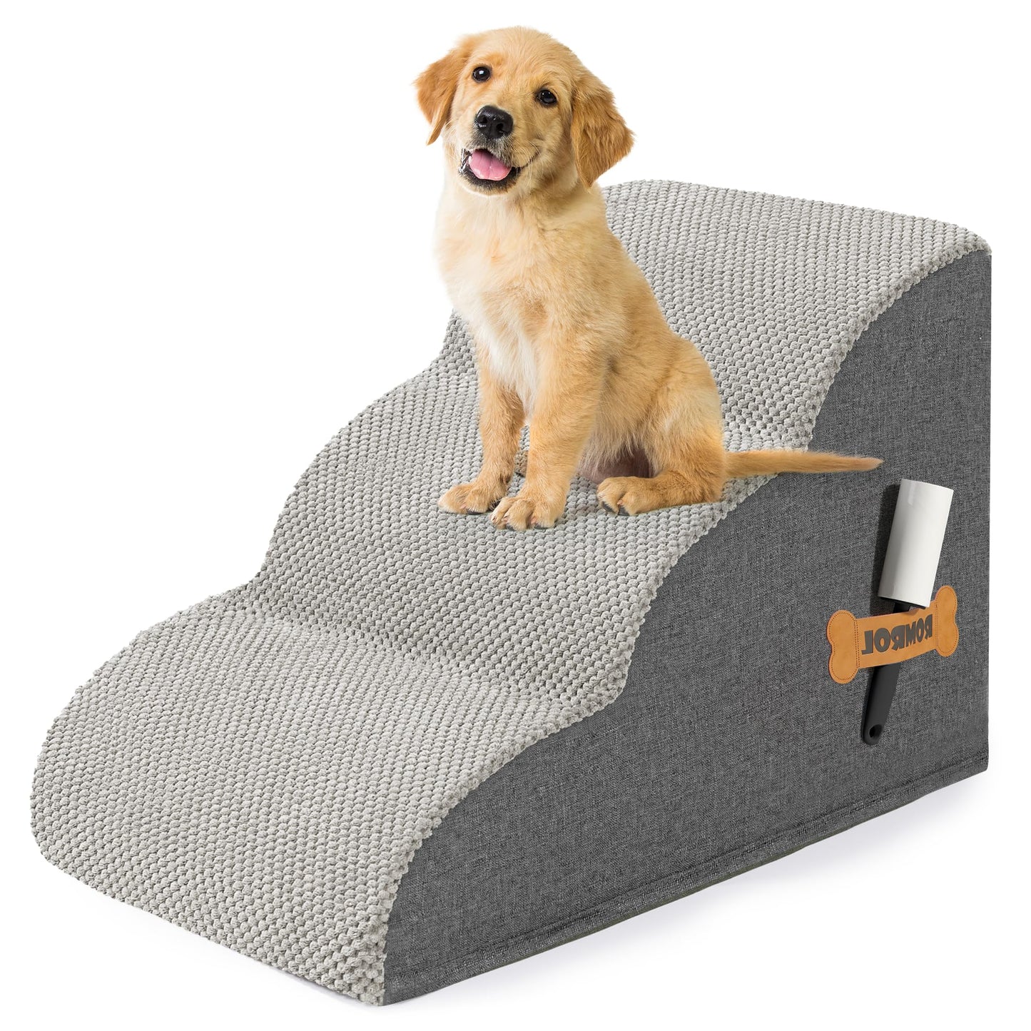 Romrol Dog Stairs Ramp for Beds Couches, Extra Wide Pet Steps with Durable Non-Slip Waterproof Fabric Cover, Dog Slope Stairs for Small Dogs and Cats or Pets Friendly, 3-Tiers