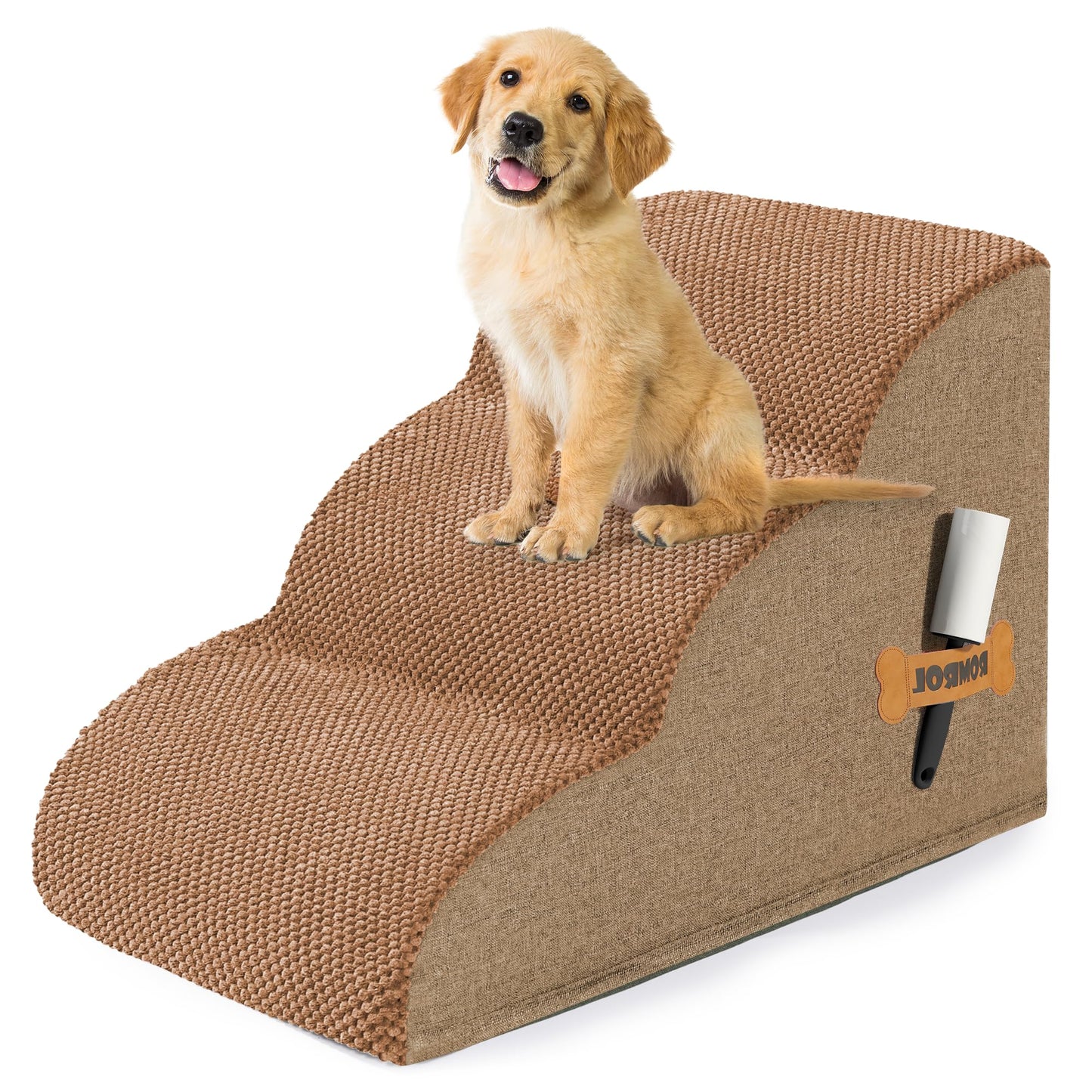 Romrol Dog Stairs Ramp for Beds Couches, Extra Wide Pet Steps with Durable Non-Slip Waterproof Fabric Cover, Dog Slope Stairs for Small Dogs and Cats or Pets Friendly, 3-Tiers