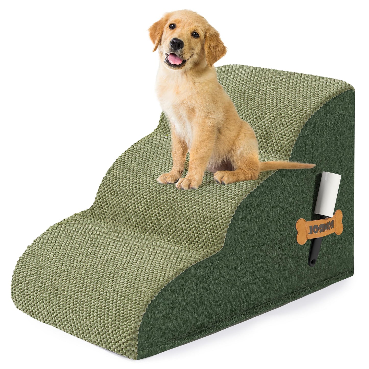 Romrol Dog Stairs Ramp for Beds Couches, Extra Wide Pet Steps with Durable Non-Slip Waterproof Fabric Cover, Dog Slope Stairs for Small Dogs and Cats or Pets Friendly, 3-Tiers
