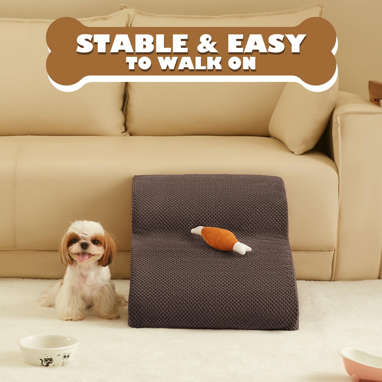 Romrol Dog Stairs Ramp for Beds Couches, Extra Wide Pet Steps with Durable Non-Slip Waterproof Fabric Cover, Dog Slope Stairs for Small Dogs and Cats or Pets Friendly, 3-Tiers