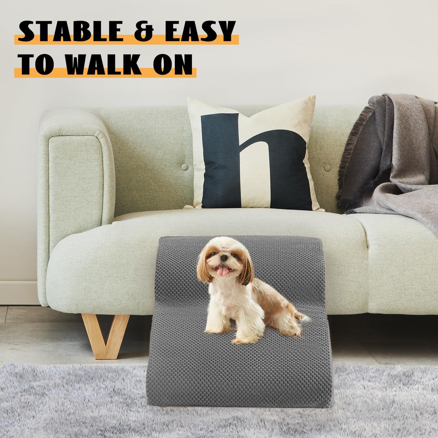 Romrol Dog Stairs Ramp for Beds Couches, Extra Wide Pet Steps with Durable Non-Slip Waterproof Fabric Cover, Dog Slope Stairs for Small Dogs and Cats or Pets Friendly, 3-Tiers