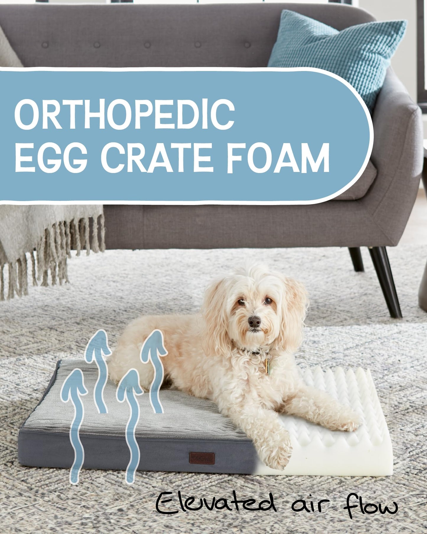 35 Inch Orthopedic Waterproof & Machine Washable Dog Bed with Egg Crate Foam Support, Non-Slip Bottom and Removable Pet Bed Cover for Extra Large, Large, Medium, Small Dogs (Gray)